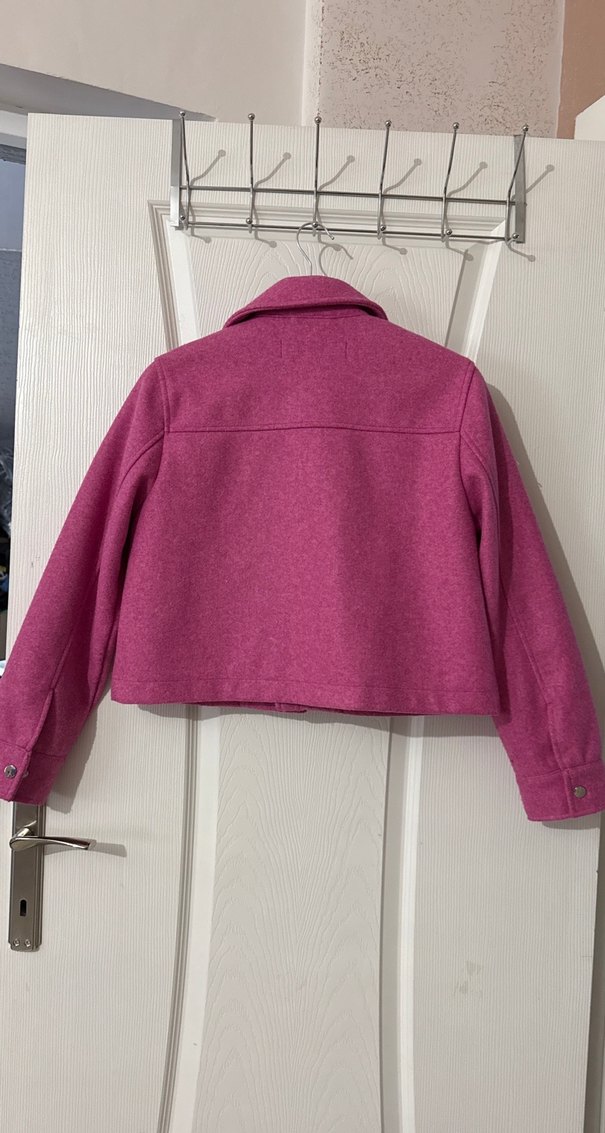 Düğmeli Pembe Mini Kadın Kaban - Görsel 2