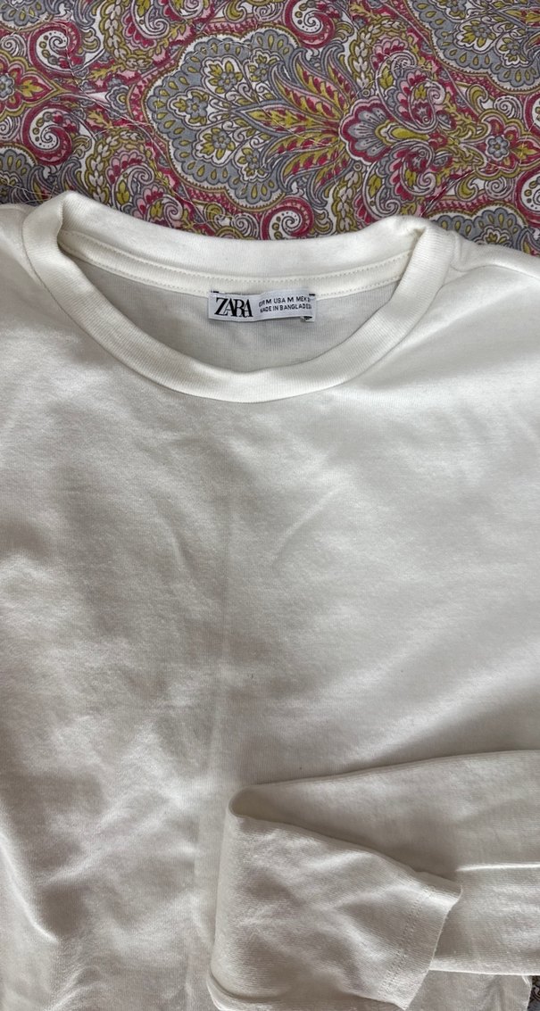 Beyaz Uzun Kollu Basic Crop Tişört - Görsel 2