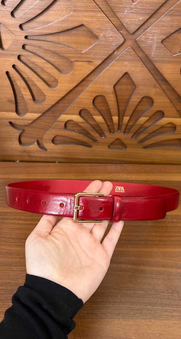 Klasik Kırmızı Kadın Deri Kemer - Görsel 2