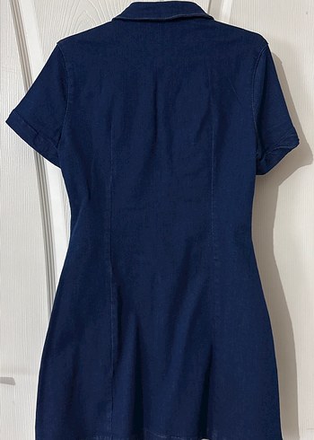 Düğmeli Lacivert Denim Midi Elbise - Görsel 2