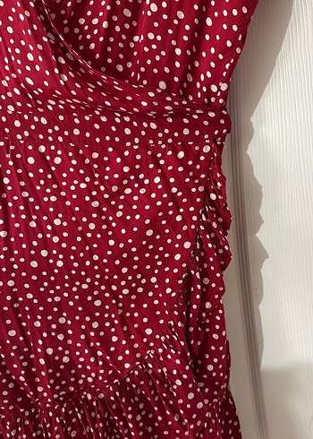 Kırmızı-bordo beyaz puantiyeli elbise - Görsel 2