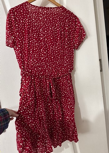 Kırmızı-bordo beyaz puantiyeli elbise - Görsel 5