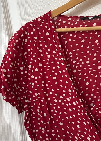 Kırmızı-bordo beyaz puantiyeli elbise - Görsel 3