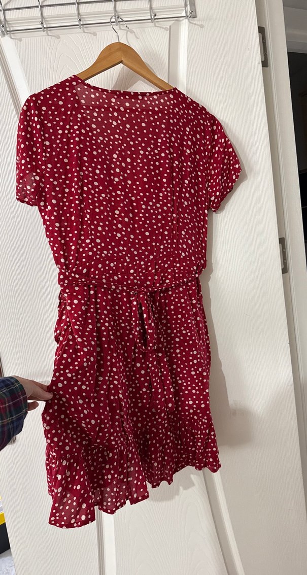 Kırmızı-bordo beyaz puantiyeli elbise - Görsel 5