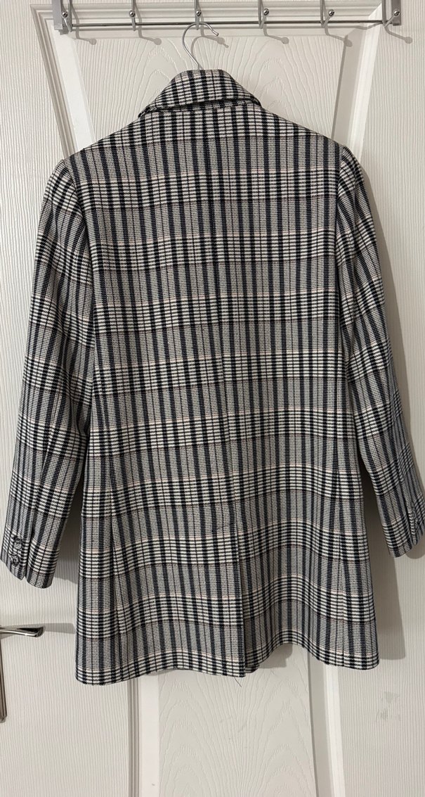 Düğmeli Gri Ekose Kadın Blazer Ceket - Görsel 3