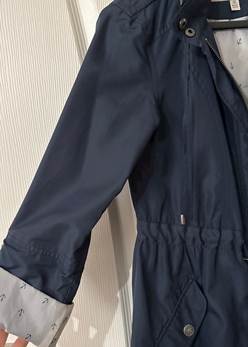 Navy Düğmeli Midi Kadın Yağmurluk - Görsel 3