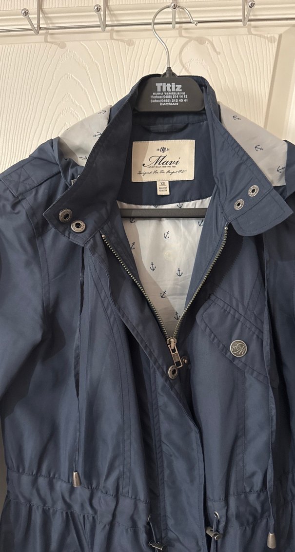 Navy Düğmeli Midi Kadın Yağmurluk - Görsel 2