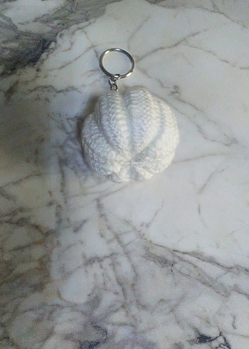 Beyaz Örgü Bohem Anahtarlık - Görsel 2