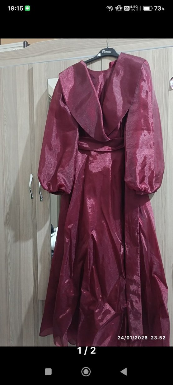 Bordo Vintage Uzun Kollu Kadın Sabahlık - Görsel 2