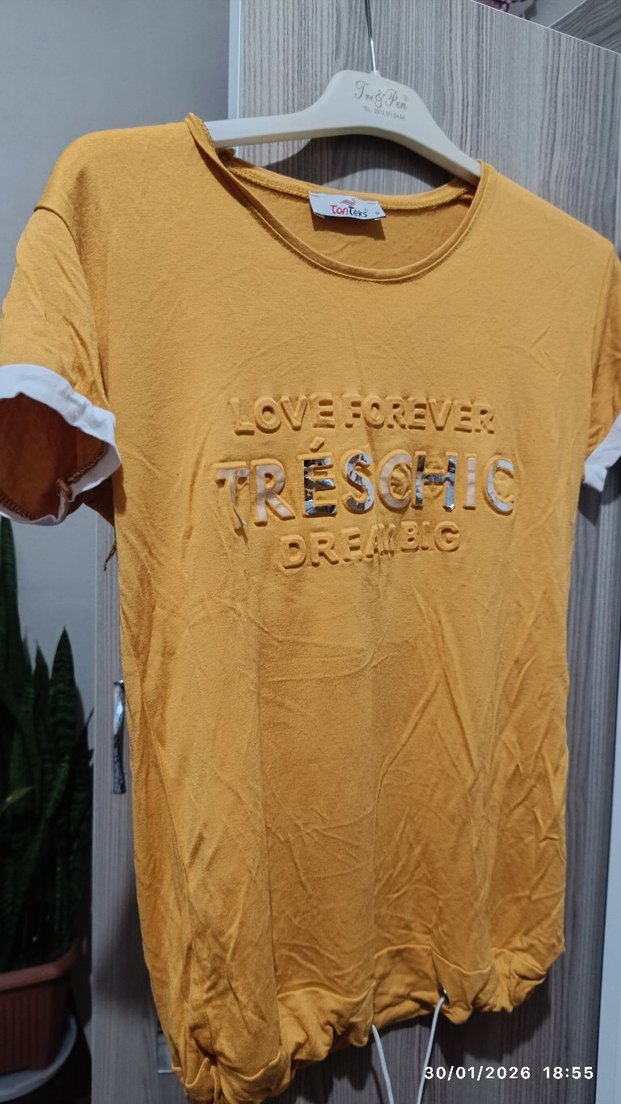 Kız Çocuk Sarı Renkli Baskılı Tişört - Görsel 3