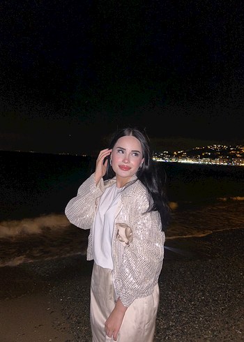 Bej Şeffaf Kadın Midi Hırka