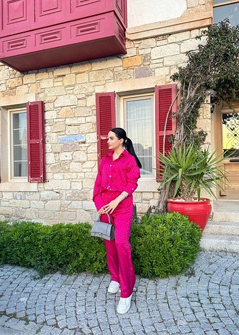 Diğer Pembe Düğmeli Uzun Kollu Kadın ikili Takım