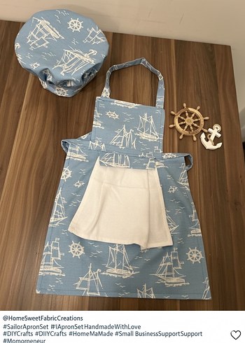 Çocuk Mavi Baskılı Mutfak Önlüğü ve Bone Seti - Görsel 3
