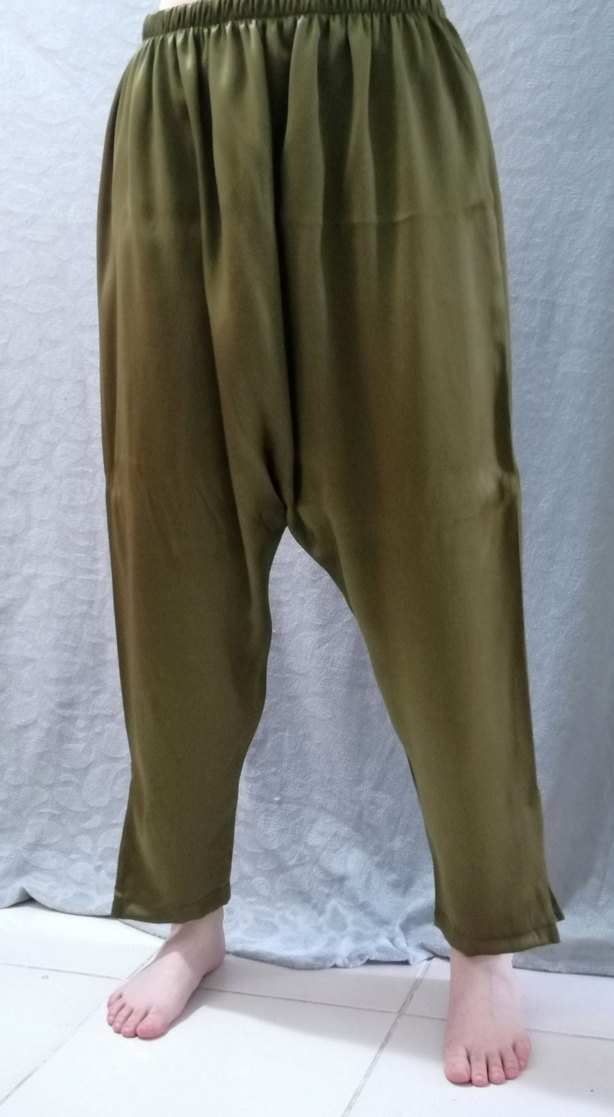 Kadın Haki Saten Salaş pantolon - Görsel 2