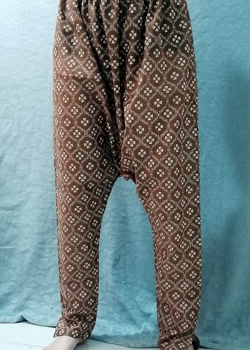 Kadın Kahverengi Bağlamalı Desenli Şalvar Pantolon - Görsel 2