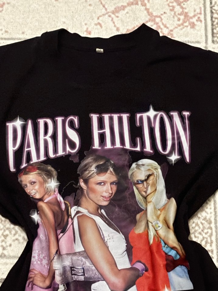 Paris Hilton Baskılı Siyah Kadın Tişört - Görsel 2