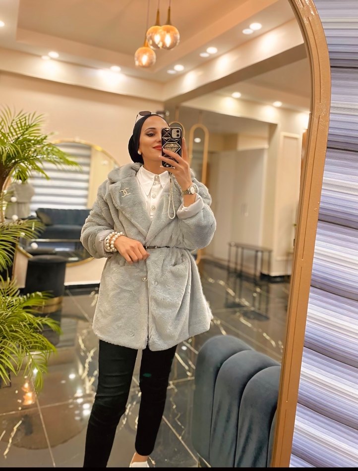 Gri Uzun Kadın Suni Kürk Ceket - Görsel 4