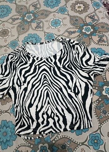 SHEIN s beden Kadın Zebra Desenli Kısa Kollu Bluz