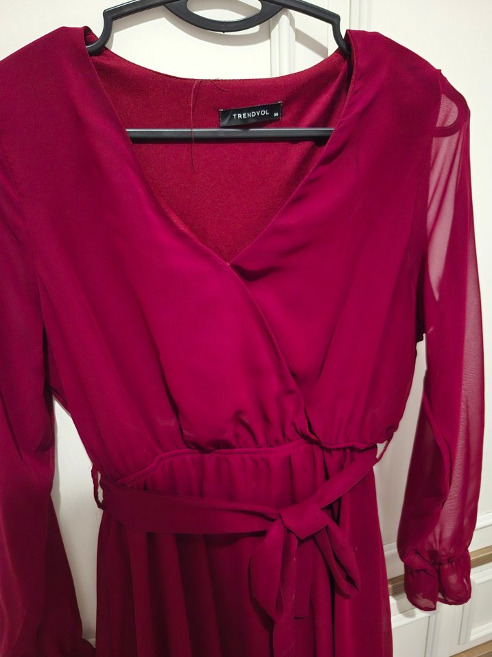 Bordo Uzun Kollu Elbise - Görsel 2