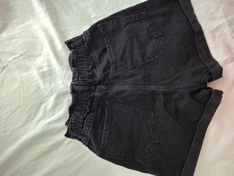 Düğmeli Siyah Kadın Kot şort - Görsel 2