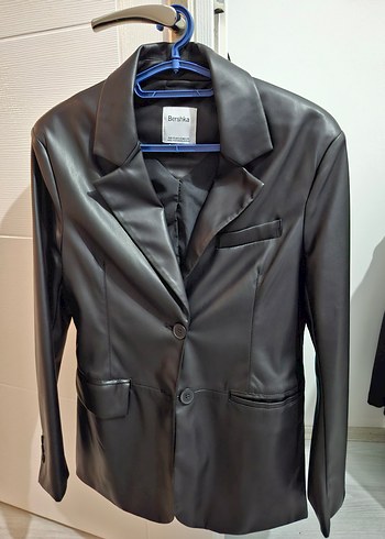 Kadın Siyah Deri Blazer Ceket - Görsel 3