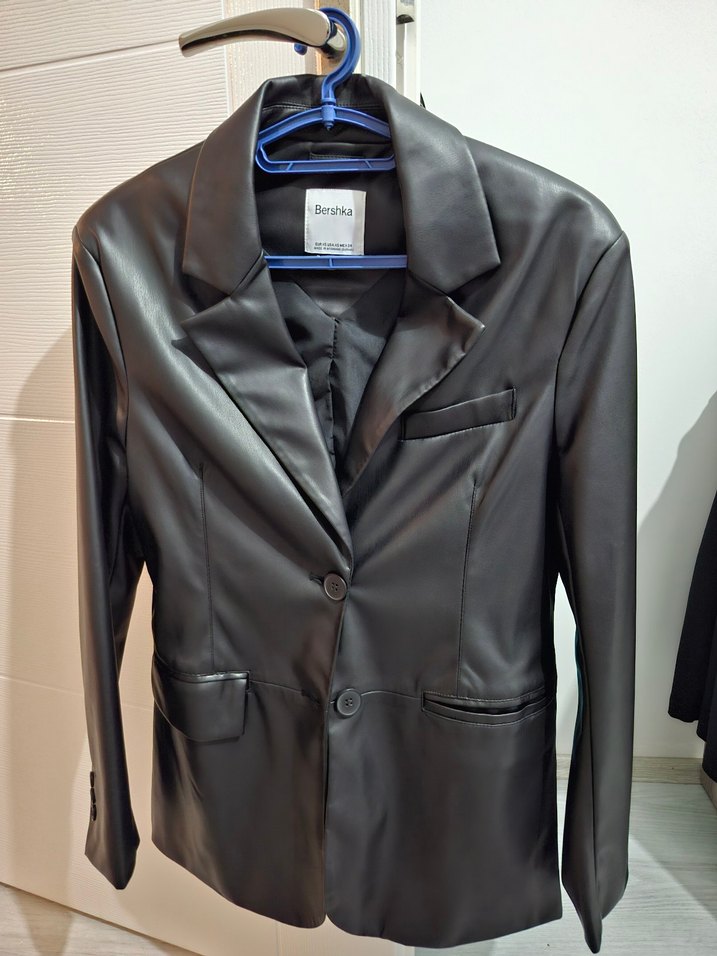 Kadın Siyah Deri Blazer Ceket - Görsel 3