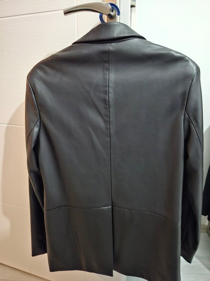 Kadın Siyah Deri Blazer Ceket - Görsel 2