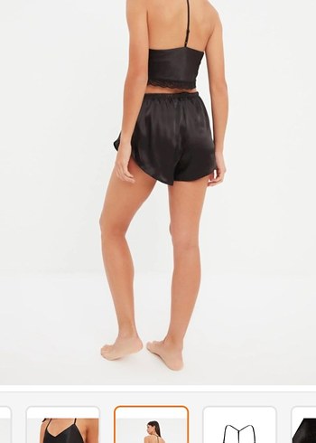 siyah saten şortlu pijama takımı - Görsel 2