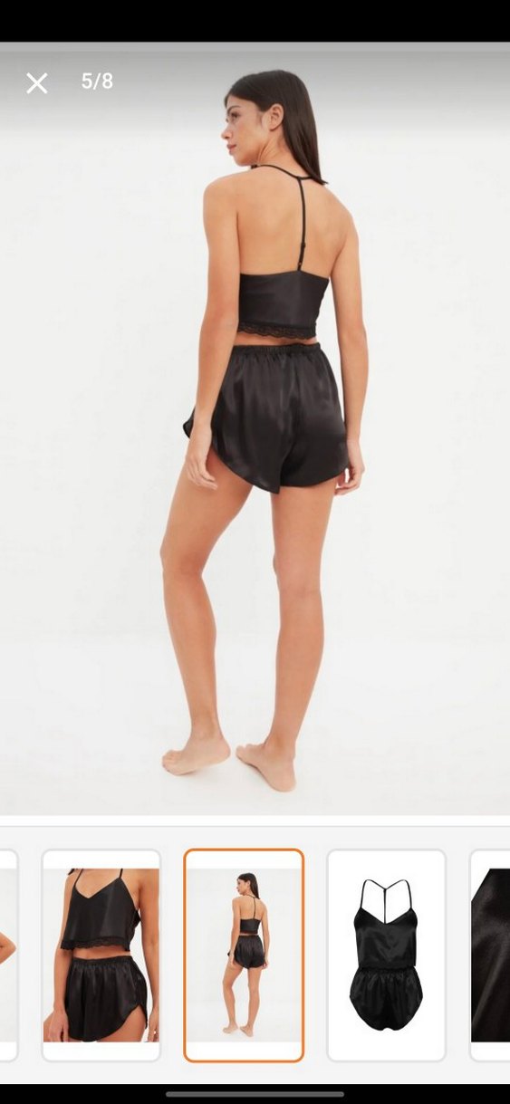 siyah saten şortlu pijama takımı - Görsel 2