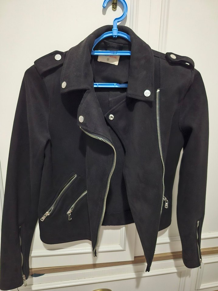 Siyah Süet Mini Biker Deri Ceket - Görsel 3