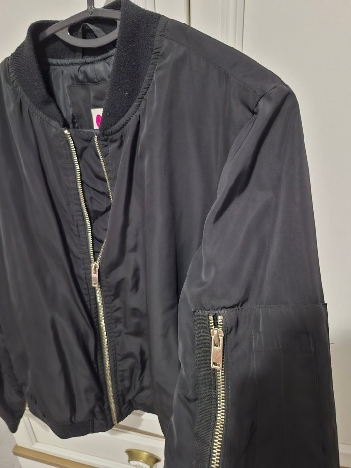 Siyah Fermuarlı Street Wear Kadın Bomber Ceket - Görsel 2