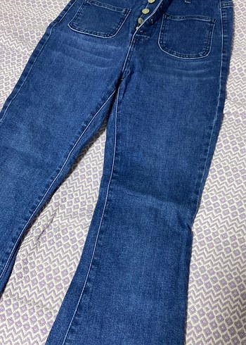 36 Beden Düğmeli Mavi Denim Kadın Jean