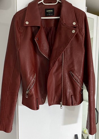 Bordo Kadın Deri Biker Ceket