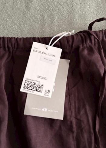H&M Bordo Keten Uzun Salaş Etek