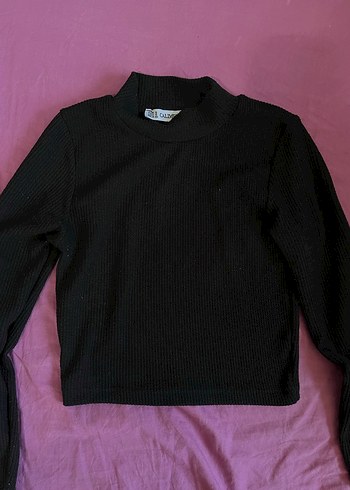 Diğer Siyah Yarım Boğazlı Kadın Kazak crop