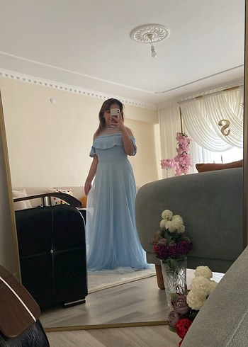 Diğer Mavi Bohem Uzun Drapeli Kadın Elbise