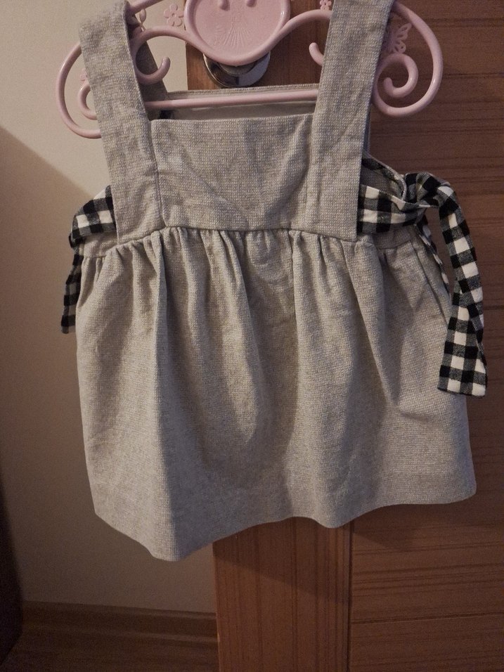 Kareli Bağcıklı Kız Çocuk Bohem Elbise - Görsel 4