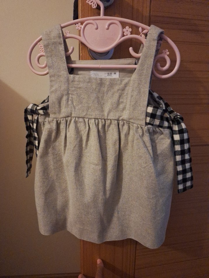 Kareli Bağcıklı Kız Çocuk Bohem Elbise - Görsel 3