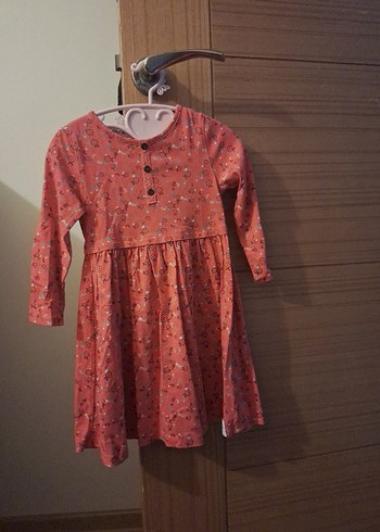 Turuncu Çiçekli Uzun Kollu Bohem Kız Elbisesi - Görsel 4