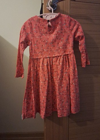 Turuncu Çiçekli Uzun Kollu Bohem Kız Elbisesi - Görsel 3