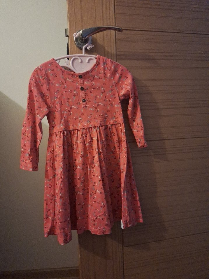 Turuncu Çiçekli Uzun Kollu Bohem Kız Elbisesi - Görsel 4