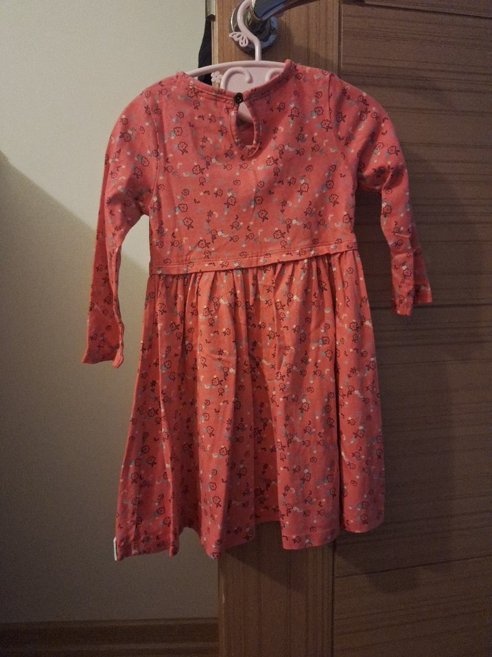 Turuncu Çiçekli Uzun Kollu Bohem Kız Elbisesi - Görsel 3