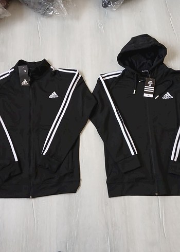 Siyah Fermuarlı Adidas Kapüşonlu Unisex Ceket