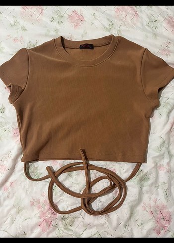 Bej Süet Kemerli Crop Top