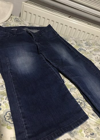 Diğer Gri tonlu lacivert rahat kesim ispanyol paça kadın kot pantolon