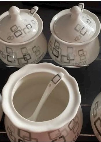 Gri etnik desenli beyaz kapaklı stantlı  baharat takımı - Görsel 2