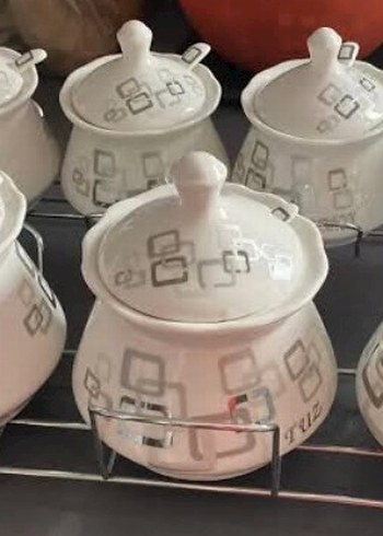 Gri etnik desenli beyaz kapaklı stantlı  baharat takımı - Görsel 3