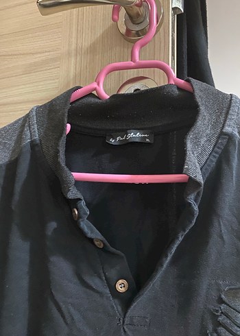 Düğmeli Siyah Keten Erkek Polo Tişört - Görsel 3