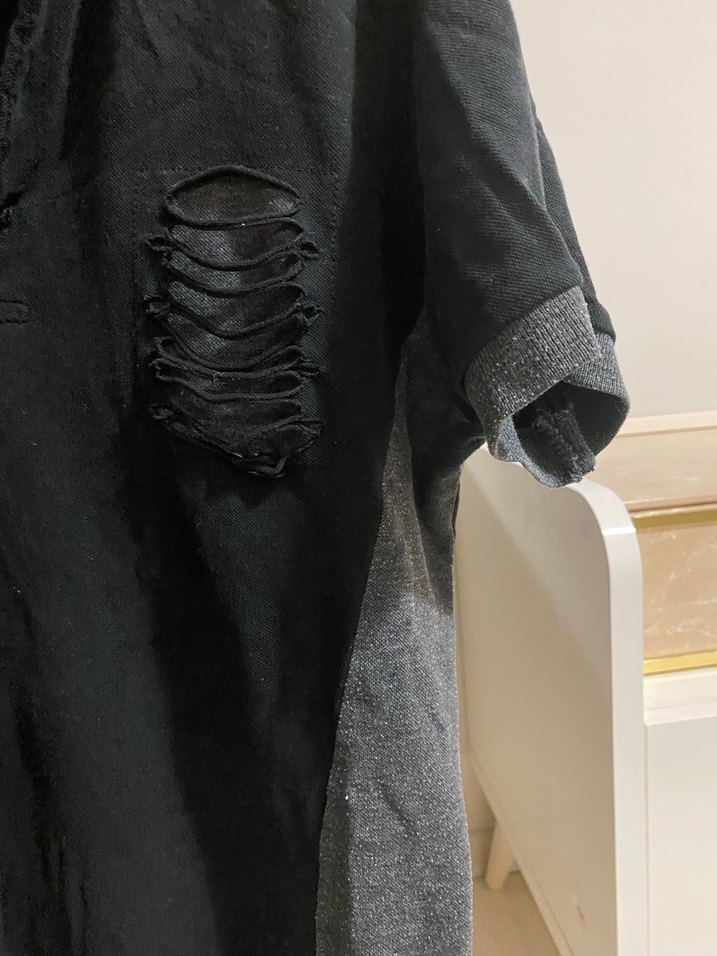 Düğmeli Siyah Keten Erkek Polo Tişört - Görsel 2