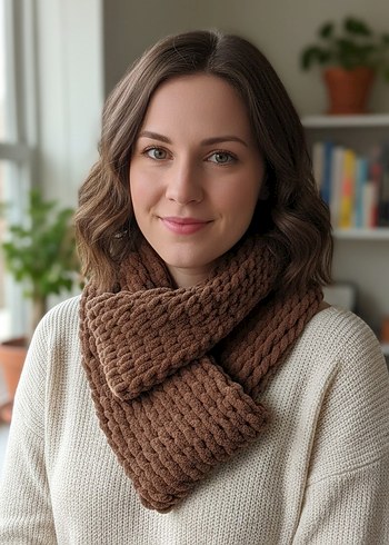 Kahverengi Puffy Örgü Atkılık - Görsel 4